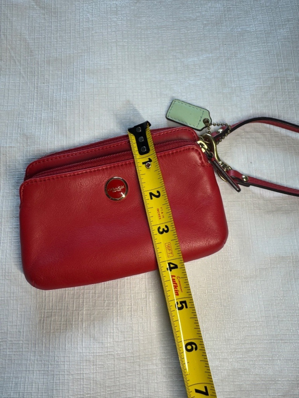 Coach Red Leather Wristlet Pouch with Gold Hardware - Picture 6 of 7